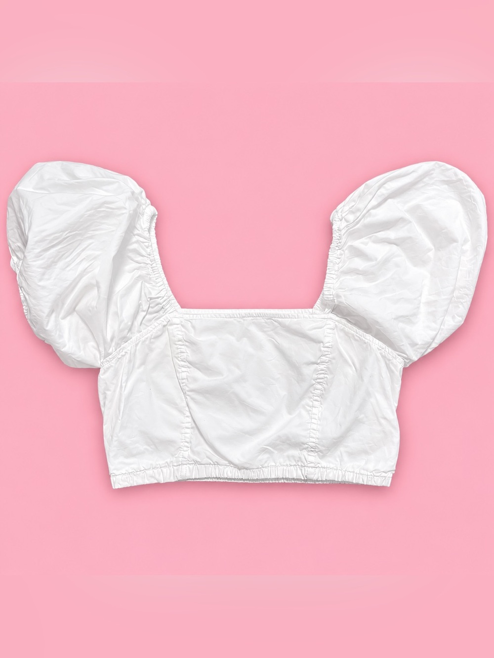 Aerie White Puff Sleeve Smocked Crop Top Women’s Medium Square Neck